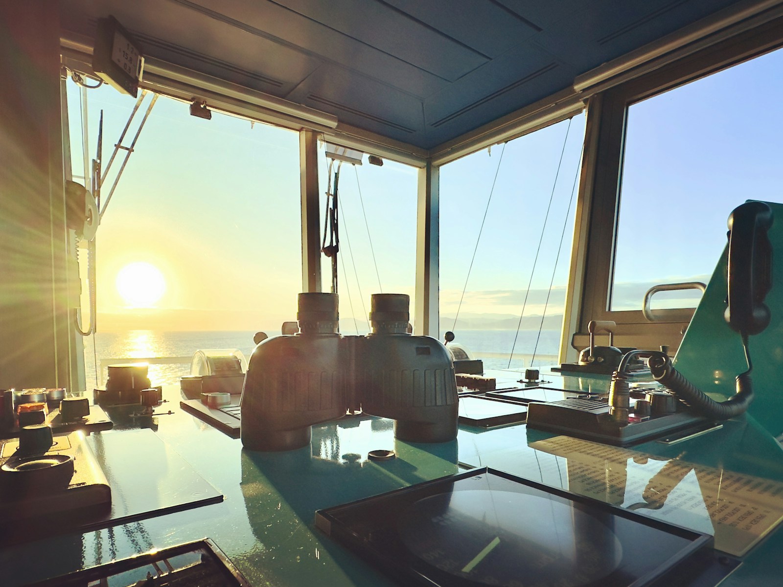 View across the water from a ship's navigation bridge