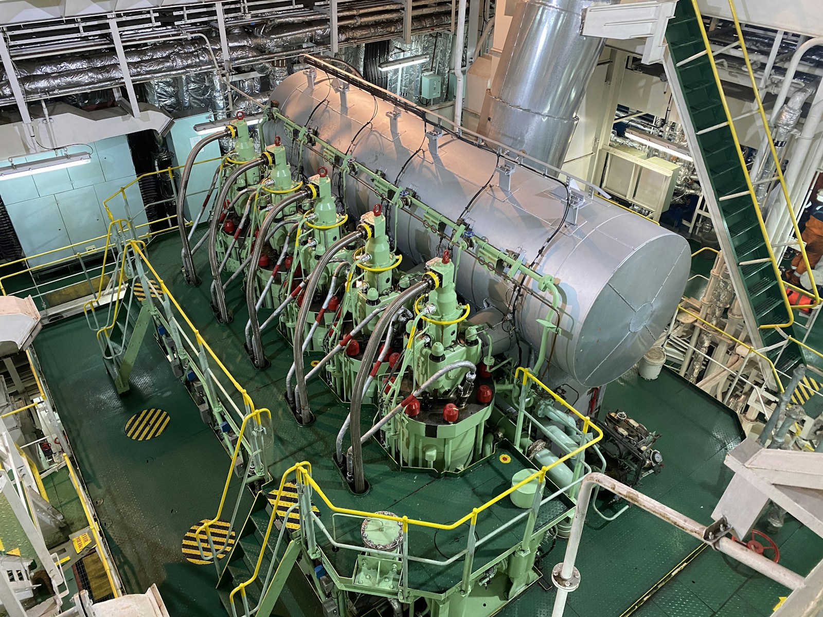 Machinery in a ship engine room